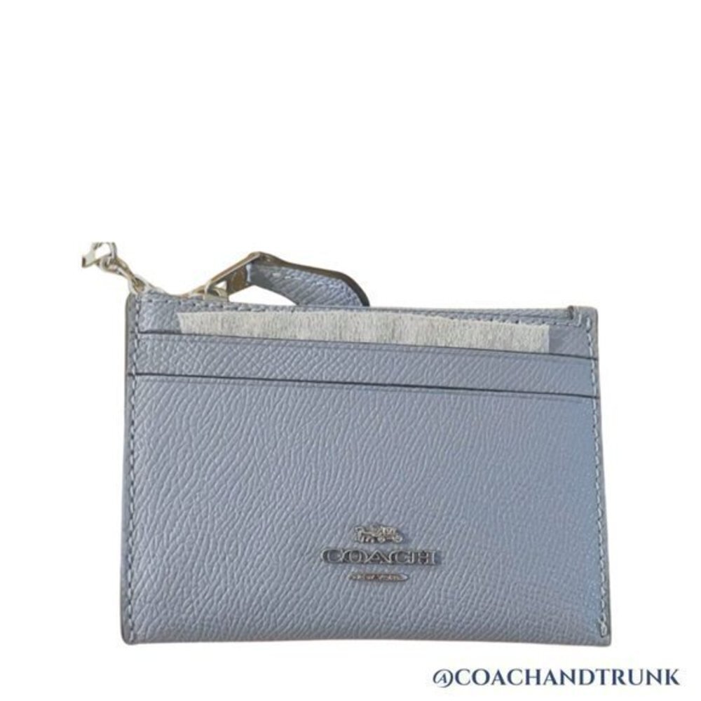 COACH LEATHER 3 PIECE SET Marble Blue Gallery Tote Double Zip Wallet + Card Case - Picture 10 of 12